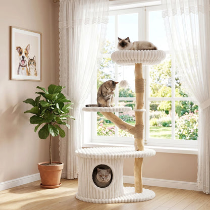 105 CM Tall Modern Cat Tower with Real Wood Branches and Scratching Posts for Cats