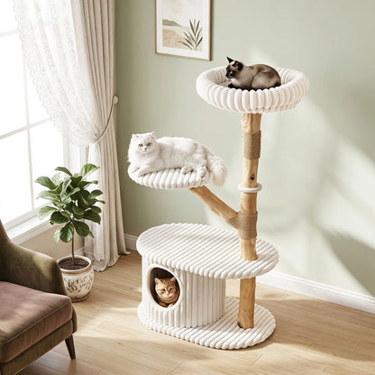 105 CM Tall Modern Cat Tower with Real Wood Branches and Scratching Posts for Cats