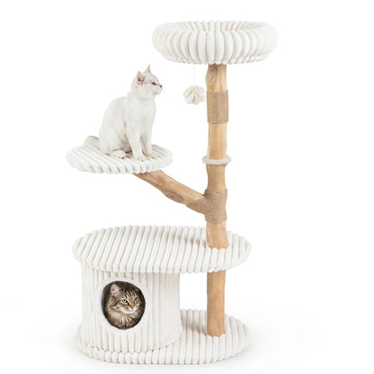 105 CM Tall Modern Cat Tower with Real Wood Branches and Scratching Posts for Cats