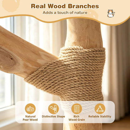 105 CM Tall Modern Cat Tower with Real Wood Branches and Scratching Posts for Cats