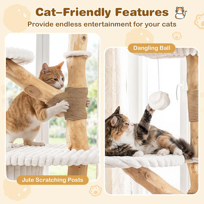 105 CM Tall Modern Cat Tower with Real Wood Branches and Scratching Posts for Cats