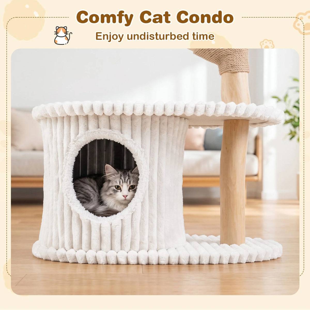 105 CM Tall Modern Cat Tower with Real Wood Branches and Scratching Posts for Cats