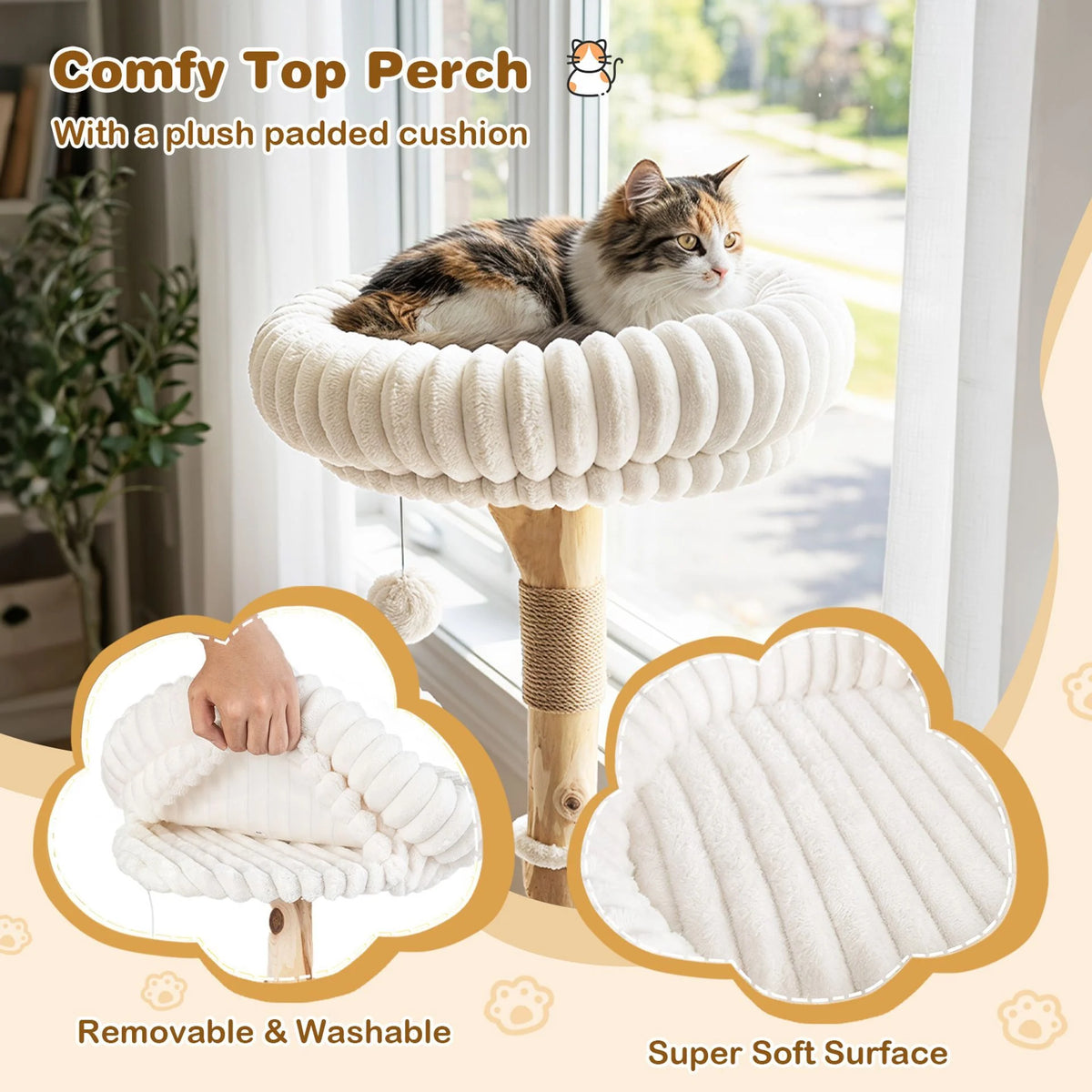 105 CM Tall Modern Cat Tower with Real Wood Branches and Scratching Posts for Cats