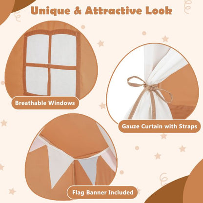 Large Kids Play Tent with Washable Cotton Mat and Flag Banner