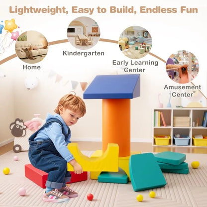 10 Pieces Foam Climbing Blocks Set with PU Leather Surface for 1-3 Years Old