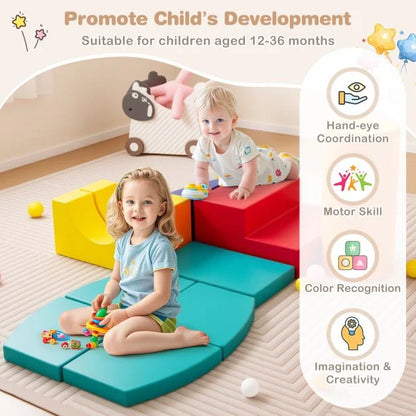10 Pieces Foam Climbing Blocks Set with PU Leather Surface for 1-3 Years Old