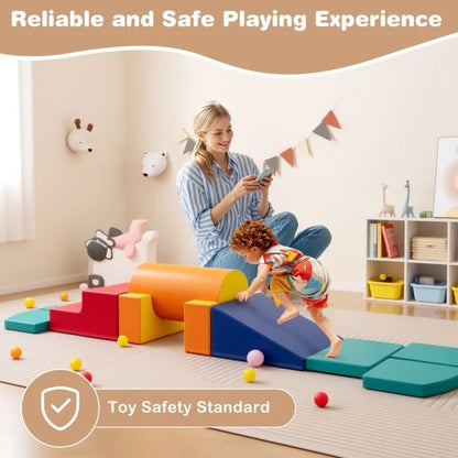 10 Pieces Foam Climbing Blocks Set with PU Leather Surface for 1-3 Years Old
