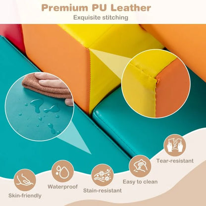 10 Pieces Foam Climbing Blocks Set with PU Leather Surface for 1-3 Years Old