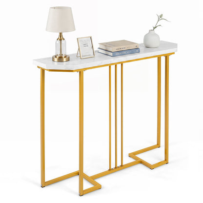 110 CM Narrow Entryway Table with Faux Marble Top for Living Room
