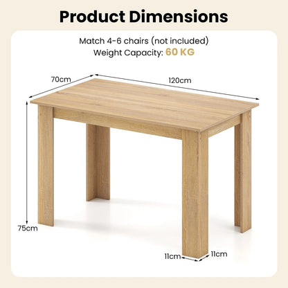 120 CM Dining Table for 4-6 People Wooden Rectangular Table Long Dinner Table