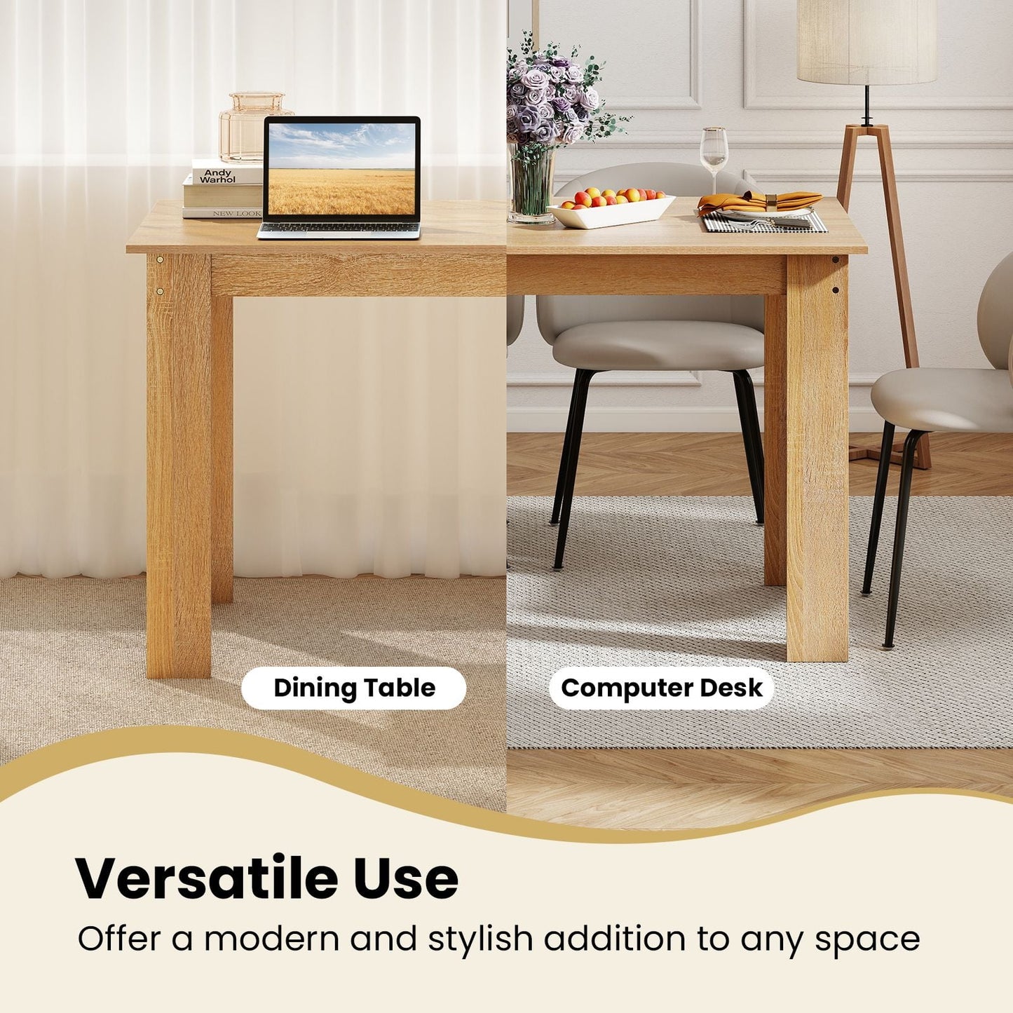 120 CM Dining Table for 4-6 People Wooden Rectangular Table Long Dinner Table