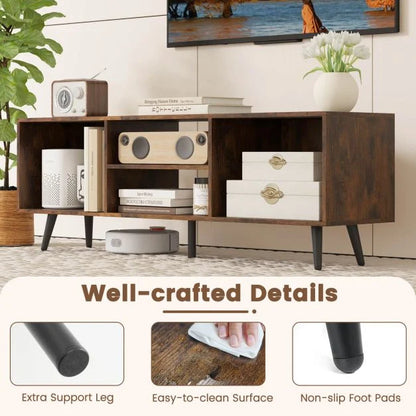 120cm Mid Century Modern TV Stand with Shelves and 5 Metal Legs