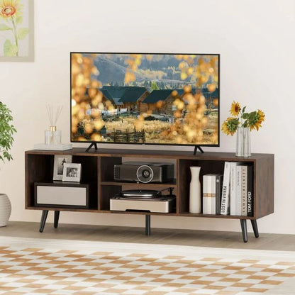 120cm Mid Century Modern TV Stand with Shelves and 5 Metal Legs
