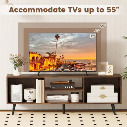 120cm Mid Century Modern TV Stand with Shelves and 5 Metal Legs