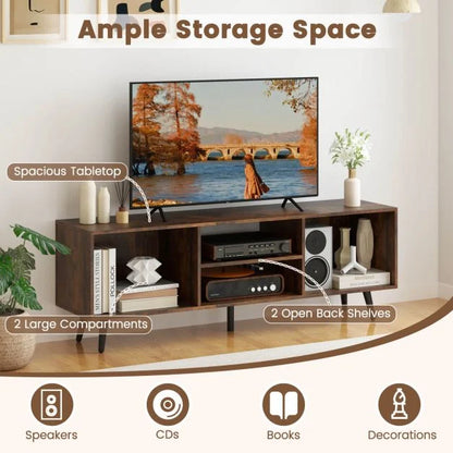 120cm Mid Century Modern TV Stand with Shelves and 5 Metal Legs