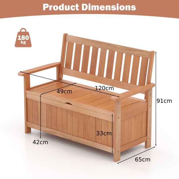 120cm Patio Storage Bench Hardwood Storage Loveseat