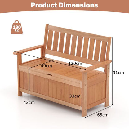 120cm Patio Storage Bench Hardwood Storage Loveseat