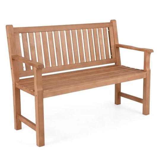 120CM Outdoor Bench Solid Wood with Curved Armrests and Backrest