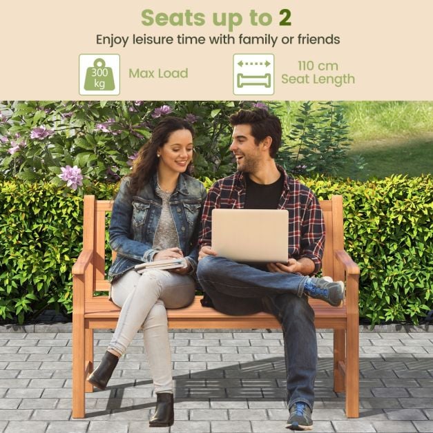 120CM Outdoor Bench Solid Wood with Curved Armrests and Backrest