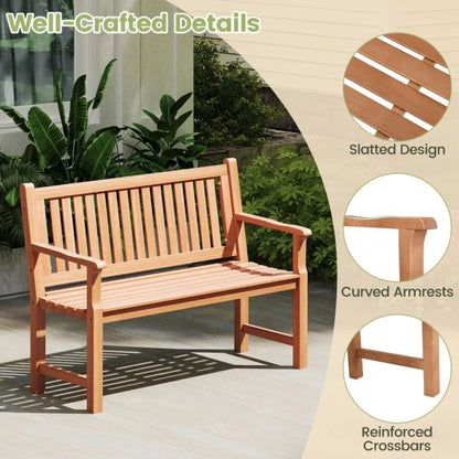 120CM Outdoor Bench Solid Wood with Curved Armrests and Backrest
