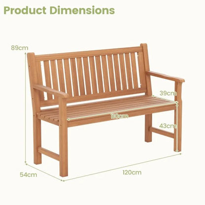 120CM Outdoor Bench Solid Wood with Curved Armrests and Backrest
