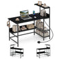 122.5 CM Computer Desk with Power Outlets & Storage Shelves and Headphone Hook for Working