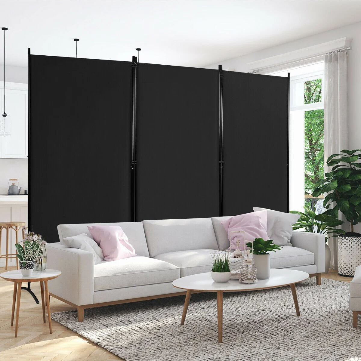 3-Panel Freestanding Wood Room Divider with Durable Hinges Steel Base