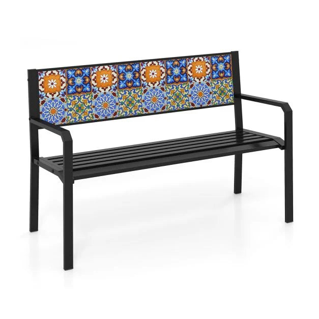 127cm Garden Metal Bench with Curved Seat