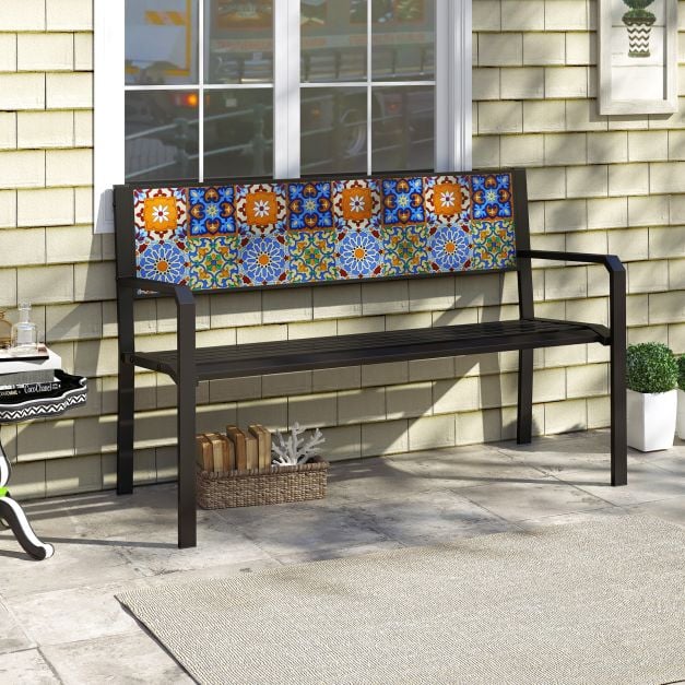 127cm Garden Metal Bench with Curved Seat