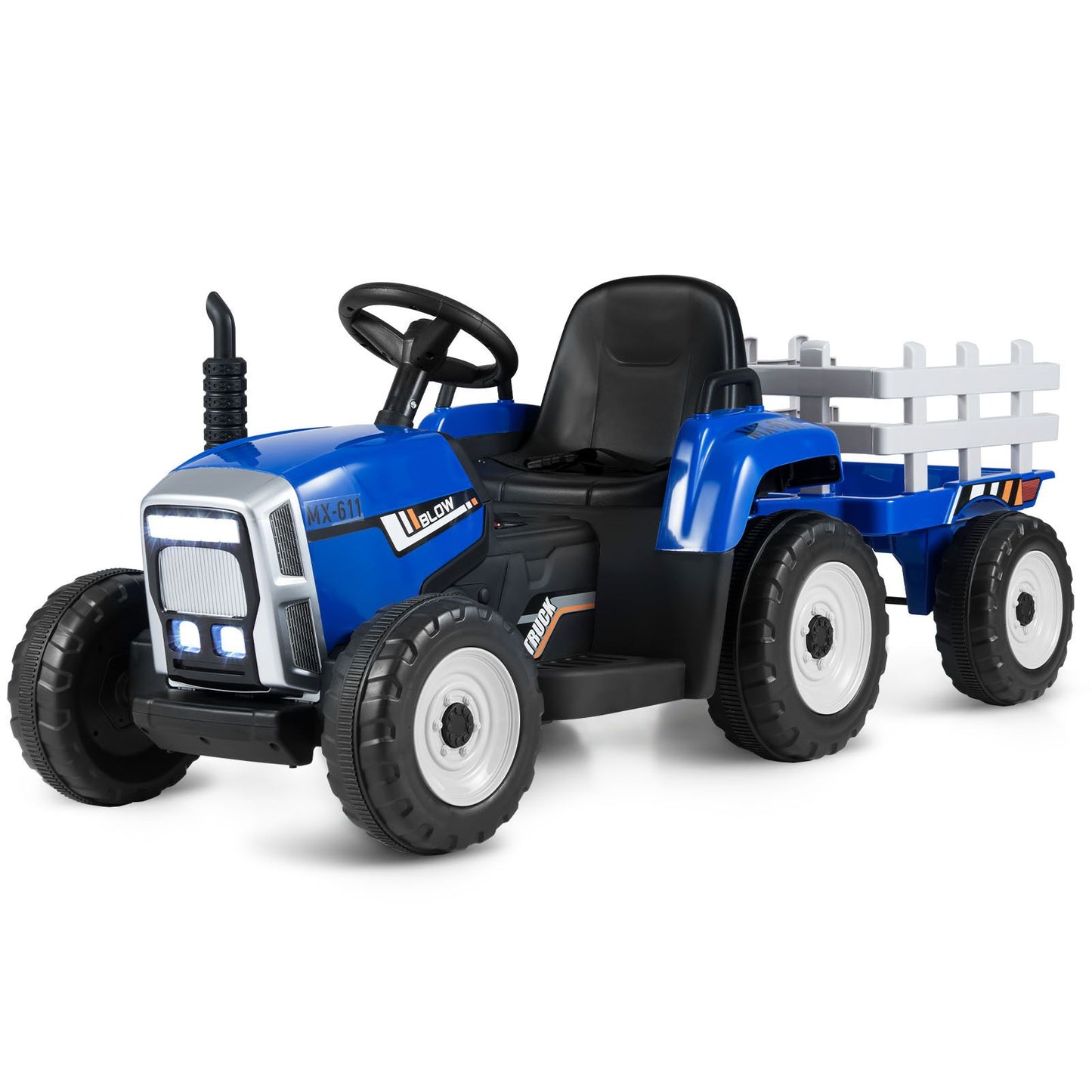 12V Kids Ride On Tractor with Trailer Music and LED Lights