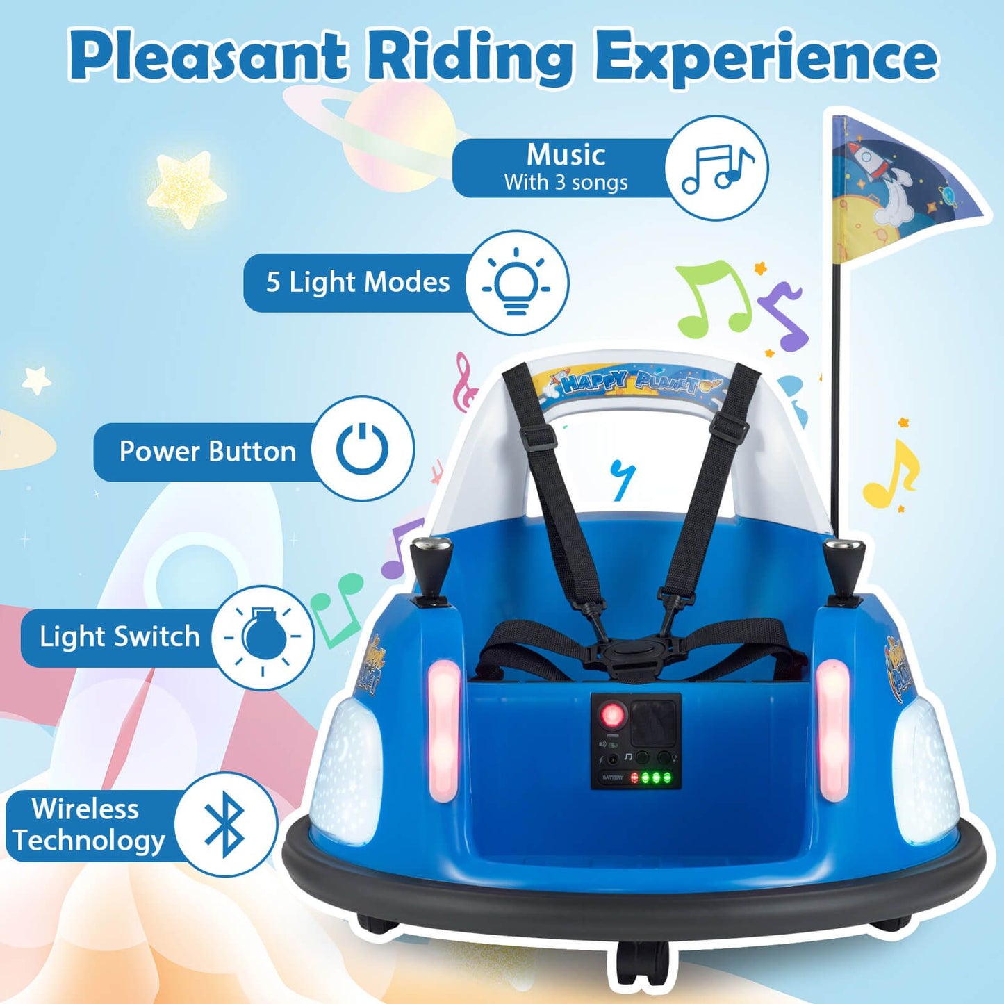 12V Bumper Car for Kids with Remote Control and Lighting Modes
