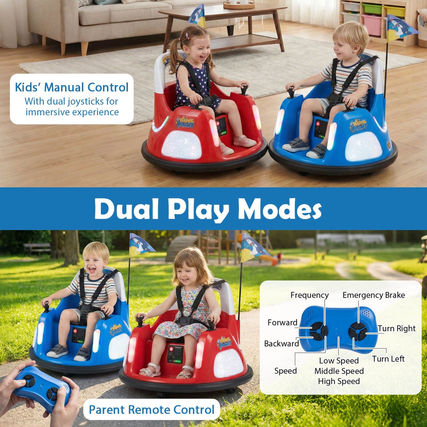 12V Bumper Car for Kids with Remote Control and Lighting Modes