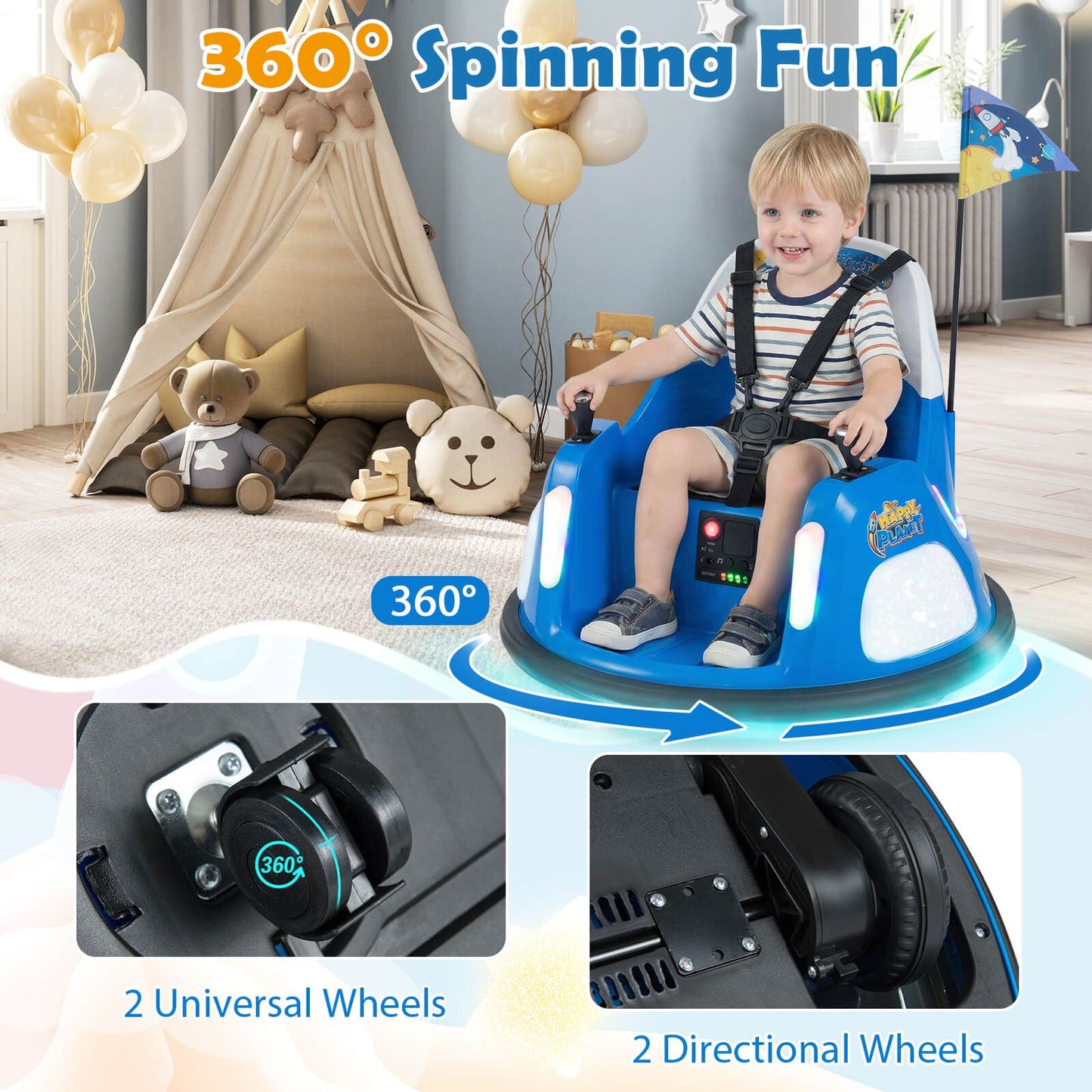 12V Bumper Car for Kids with Remote Control and Lighting Modes