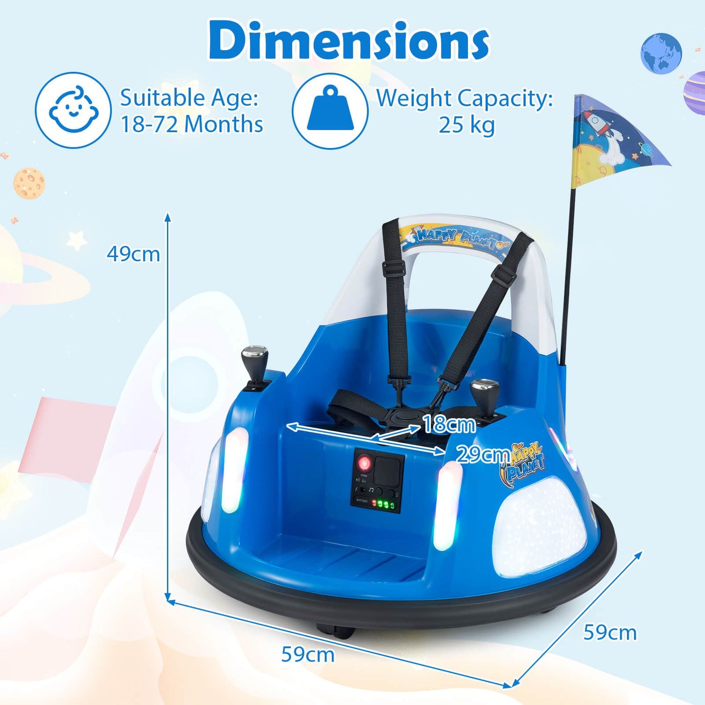 12V Bumper Car for Kids with Remote Control and Lighting Modes