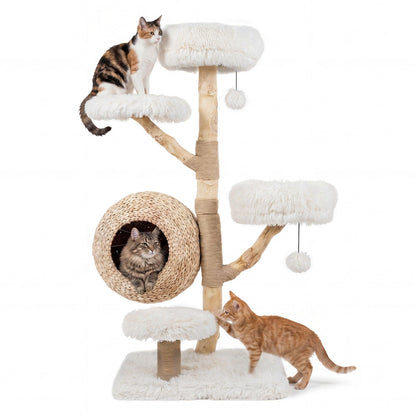 134CM 5-Tier Cat Tree with Woven Cat Condo and Hanging Balls