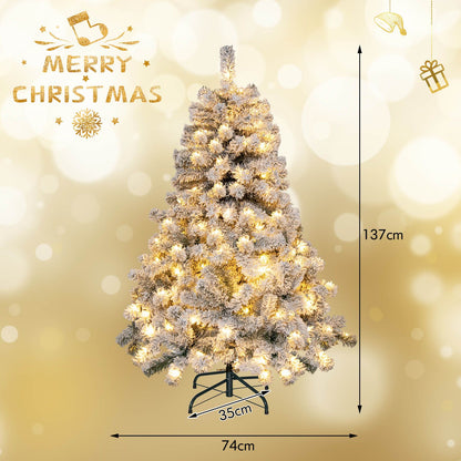 6FT Flocked Christmas Tree, Pre-Lit Artificial Decoration Tree with 600 PVC Branch Tips and 250 LED Lights