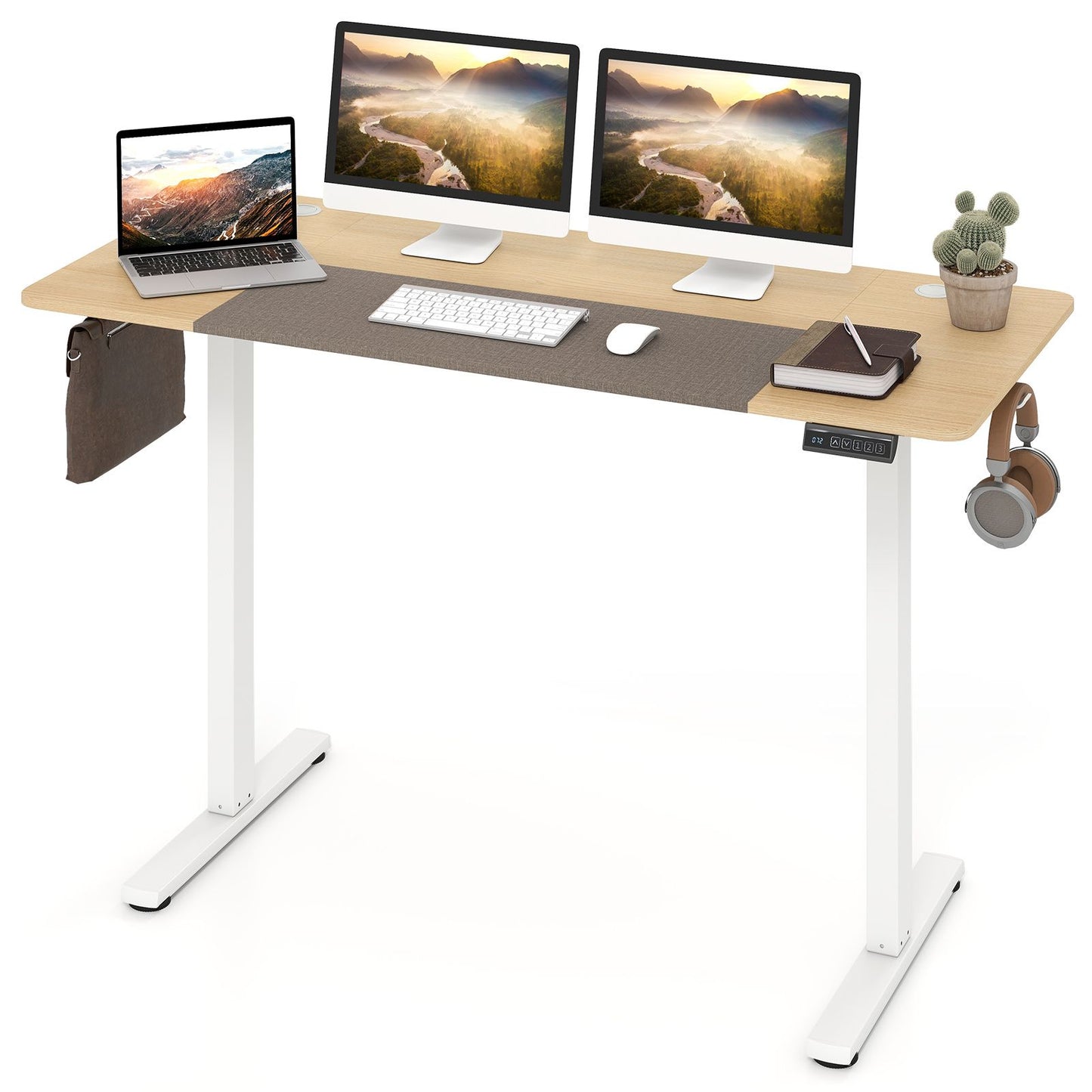 140x60 CM Electric Standing Desk with 3 Memory Heights & LED Panel for Home Office