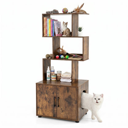 141 CM Tall Cat Litter Box Enclosure with 3 Open Shelves & Side Entry for Indoor