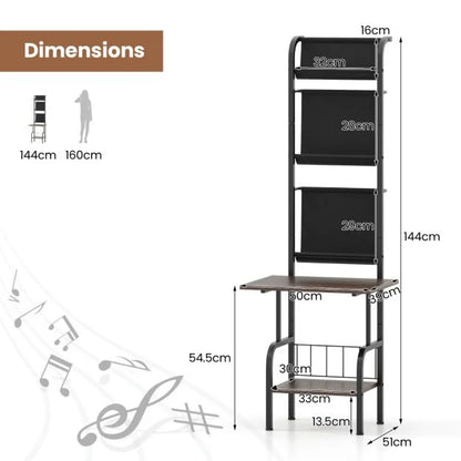 144cm Tall Record Player Stand with Vinyl Storage for Living Room Bedroom