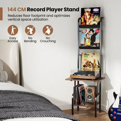 144cm Tall Record Player Stand with Vinyl Storage for Living Room Bedroom
