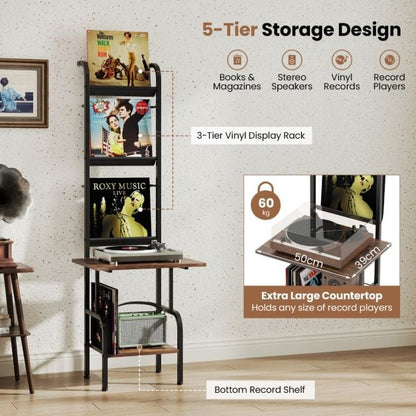 144cm Tall Record Player Stand with Vinyl Storage for Living Room Bedroom