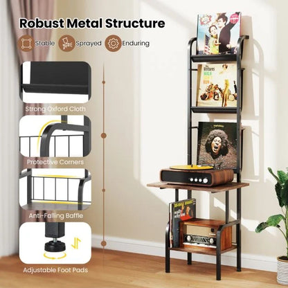 144cm Tall Record Player Stand with Vinyl Storage for Living Room Bedroom