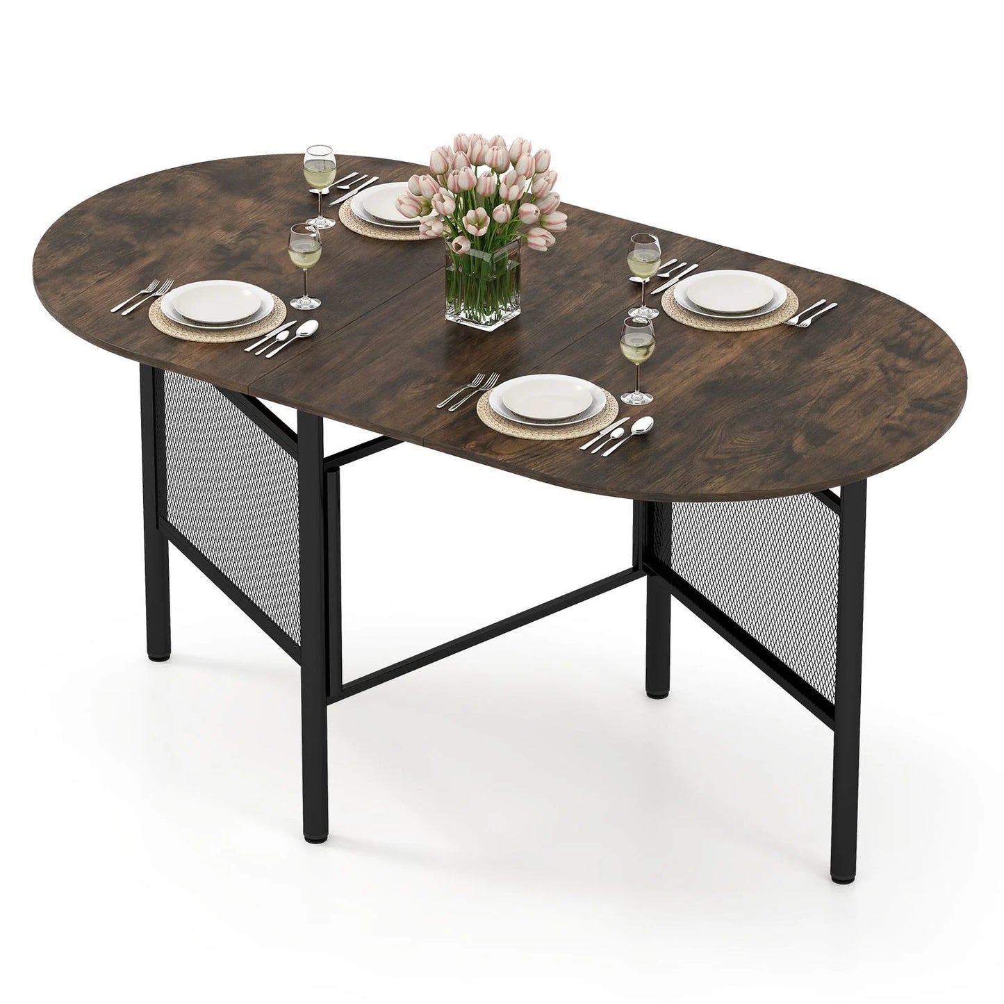 150 CM Folding Dining Table for 6-8 People with Metal Legs
