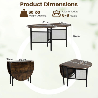 150 CM Folding Dining Table for 6-8 People with Metal Legs