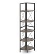 160 CM 5 tier Corner Bookshelf with Metal Frame X-shaped Brackets