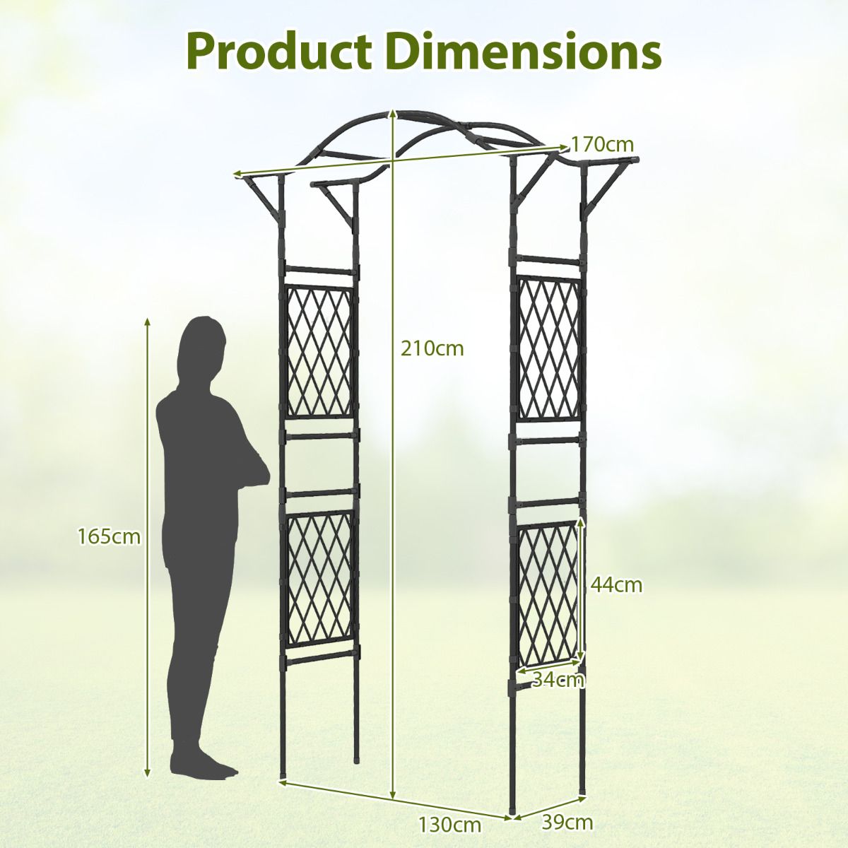 170 x 210 cm Garden Arch Trellis for Climbing Plants