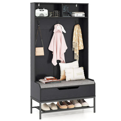 4-in-1 Coat Rack with Seat Cushion and Open Compartments