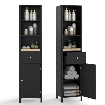 170cm Tall Bathroom Cabinet with Fluted Door and 1 Drawer 3 Open Shelves