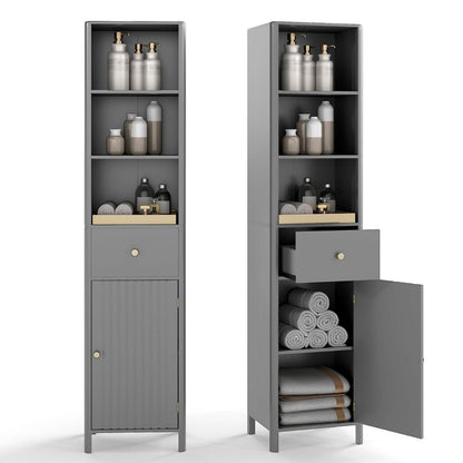 170cm Tall Bathroom Cabinet with Fluted Door and 1 Drawer 3 Open Shelves