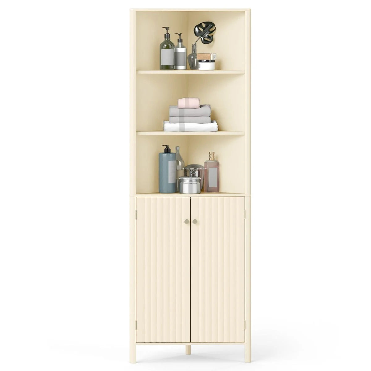 172 CM Tall Corner Cabinet with 5 Shelves and 2 Fluted Doors